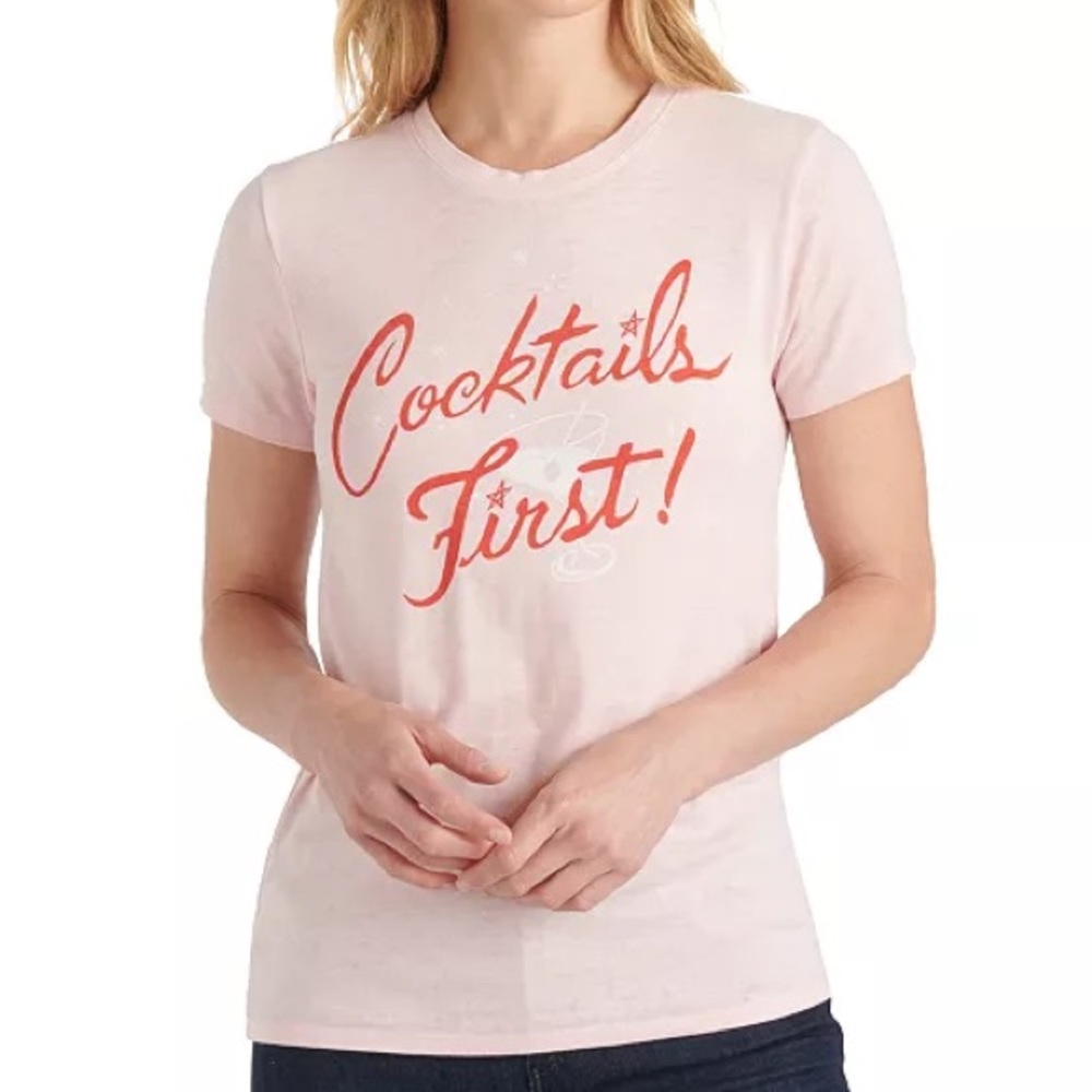 Lucky Brand Chalk Pink "Cocktails First" Graphic Tee - Size L - NWOT